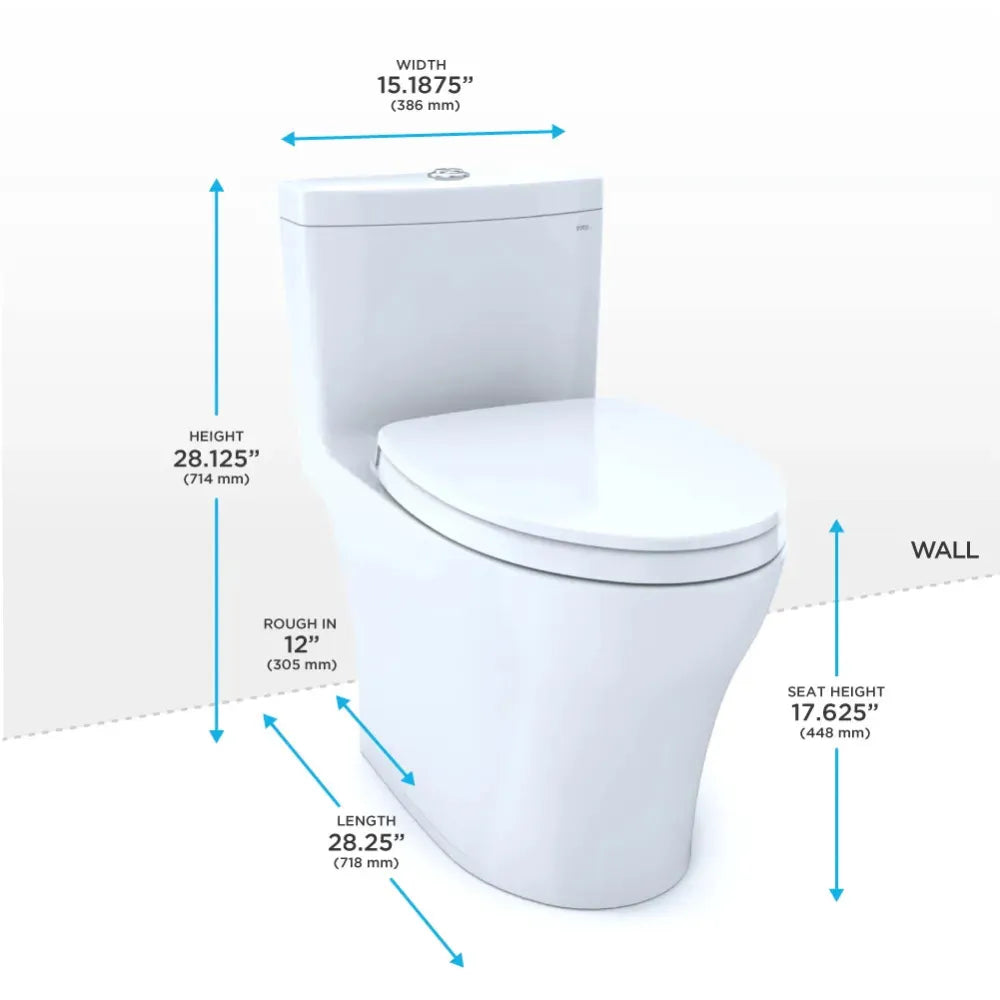 TOTO Aquia IV One-Piece Dual Flush 1.28 and 0.9 GPF Universal Height Toilet WASHLET+ Ready MS646124CEMFGN#01 - EverFlow Bidets