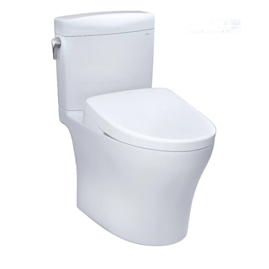 TOTO Aquia IV Cube Two-Piece Dual Flush 1.28 and 0.9 GPF Universal Height Toilet with S7A Contemporary Bidet Seat MW4364736CEMFGN#01 - EverFlow Bidets