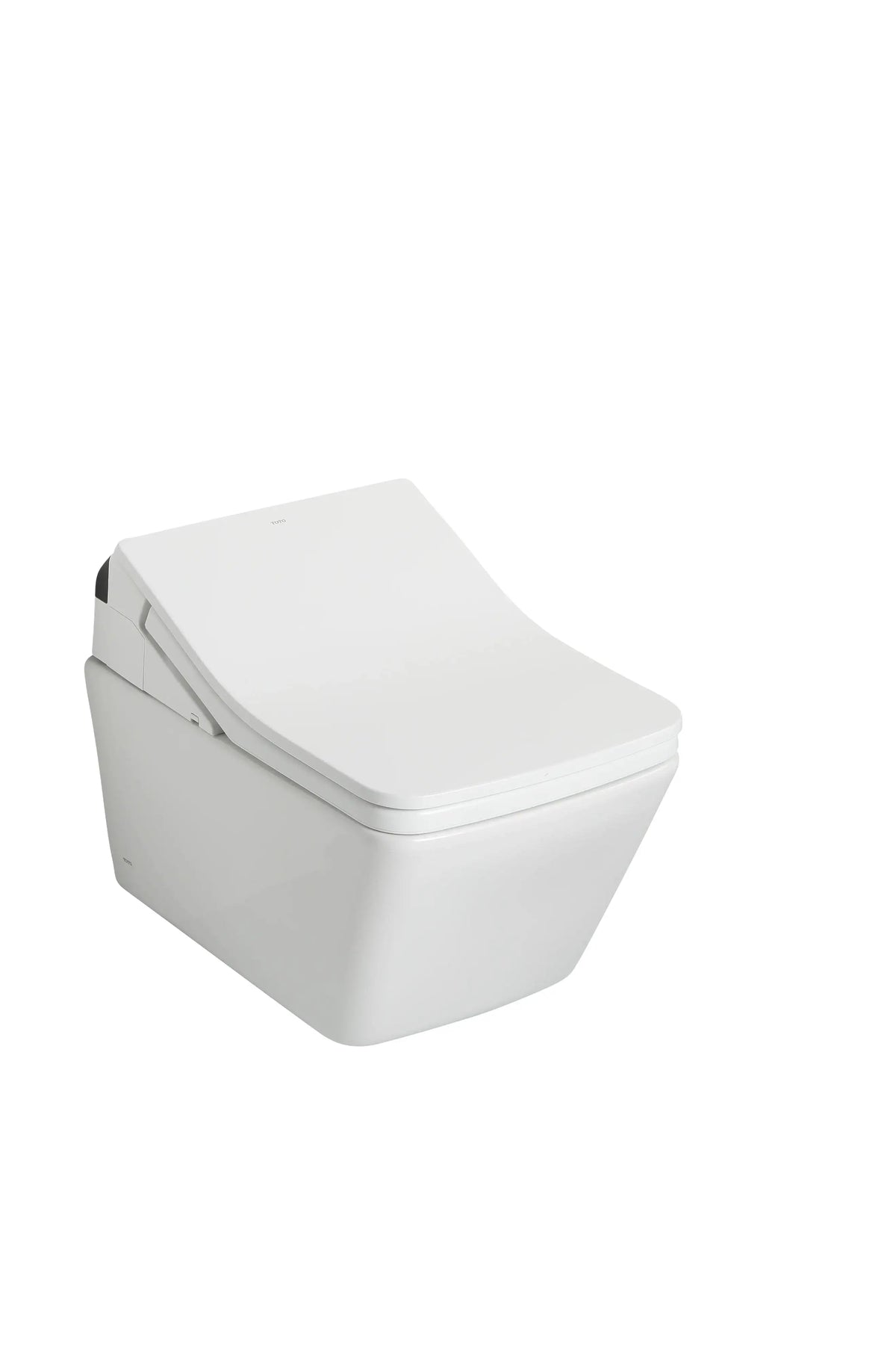 TOTO WASHLET+ SP square wall-hung toilet with SX bidet seat, lid closed, angled view, Cotton White