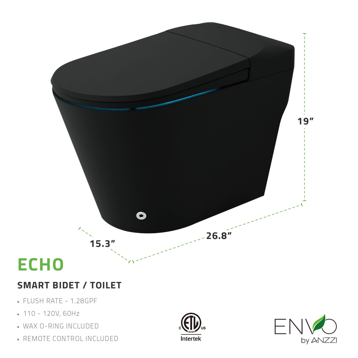 ANZZI ENVO Echo Smart Bidet Toilet - Matte Black Features
